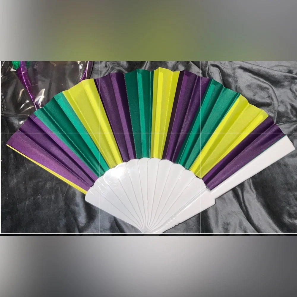 3pc Mardi Gras Vibrant Party Fan and Headband & SCARF set new